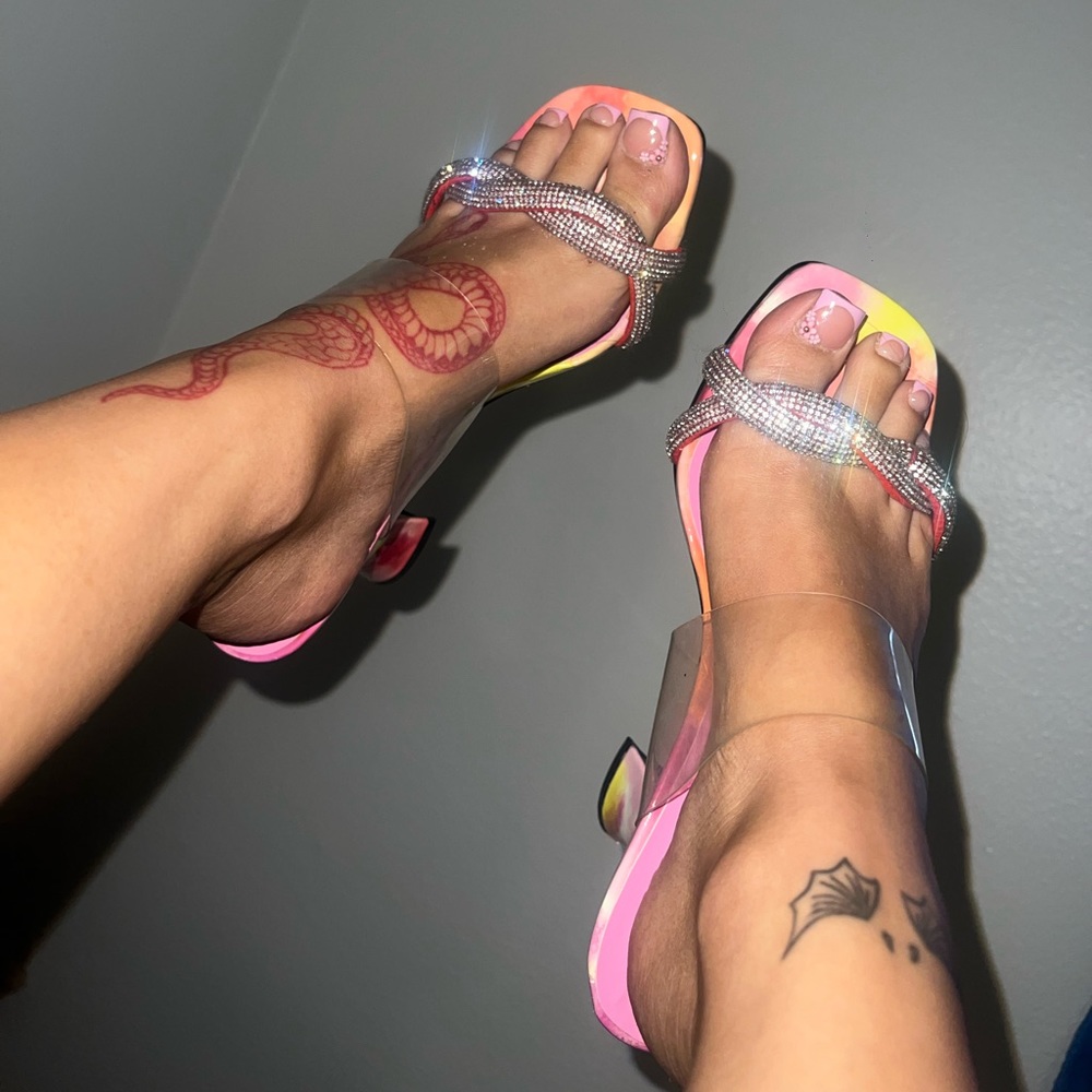 Pink, Orange and Yellow Rhinestone Heels
